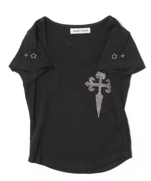 BARELY BLUE(ベアリーブルー)の「【 BARELY BLUE / ベアリーブルー 】 クロス ビジュー クロップド 半袖 Tシャツ(Tシャツ/カットソー・レディース・ブラック/ホワイト・FREE)」の3枚目の写真