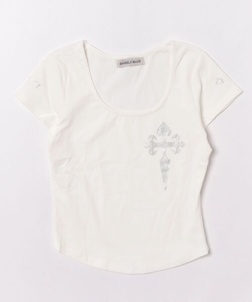 BARELY BLUE(ベアリーブルー)の「【 BARELY BLUE / ベアリーブルー 】 クロス ビジュー クロップド 半袖 Tシャツ(Tシャツ/カットソー・レディース・ブラック/ホワイト・FREE)」の2枚目の写真