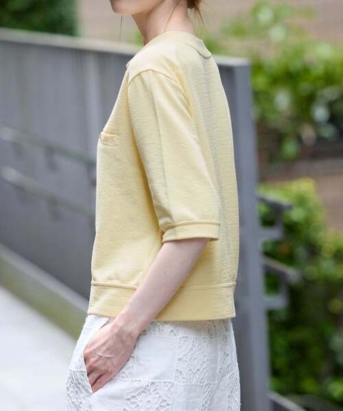 SLOBE IENA(スローブイエナ)の「《WEB限定カラーあり》スラブテレコSSカーディガン(カーディガン/ボレロ・レディース・イエロー/ブラック/ブルー系その他/ベージュ・FREE)」の5枚目の写真