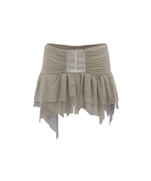 COLORED MESH SHIRRING SKIRT GRAY