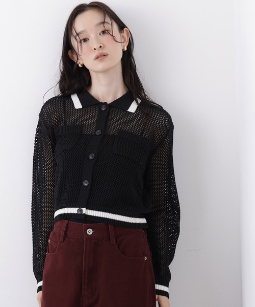 N.(N. Natural Beauty Basic)(エヌエヌナチュラルビューティーベーシック)の「メッシュバイカラーニット(ニット/セーター・レディース・ブラック系その他2/ブルー系その他2/ベージュ系その他・フリ-)」の2枚目の写真
