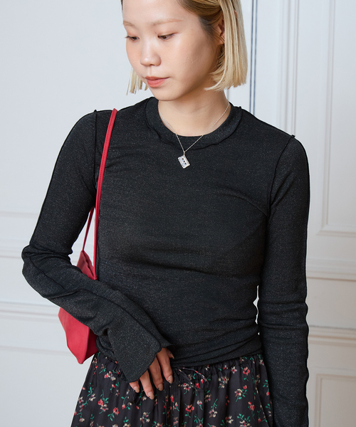 HAKUJI(ハクジ)の「HAKUJI ハクジ Shiny rib LS プルオーバー H232641(Tシャツ/カットソー・レディース・ブラック・FREE)」の1枚目の写真