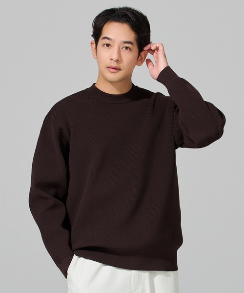 coca(coca)(コカ)の「ポリウーリー畦編みクルーネックニット(ニット/セーター・メンズ・ネイビー/ダークブラウン/ブラック/チャコール・L/M/XL)」の3枚目の写真