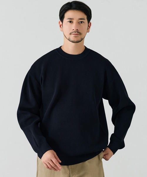 coca(coca)(コカ)の「ポリウーリー畦編みクルーネックニット(ニット/セーター・メンズ・ネイビー/ダークブラウン/ブラック/チャコール・L/M/XL)」の4枚目の写真