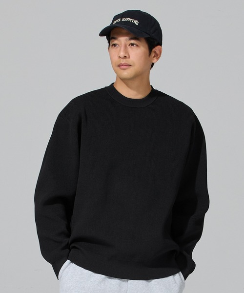 coca(coca)(コカ)の「ポリウーリー畦編みクルーネックニット(ニット/セーター・メンズ・ネイビー/ダークブラウン/ブラック/チャコール・L/M/XL)」の5枚目の写真