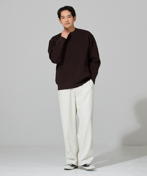coca(coca)(コカ)の「ポリウーリー畦編みクルーネックニット(ニット/セーター・メンズ・ネイビー/ダークブラウン/ブラック/チャコール・L/M/XL)」の9枚目の写真