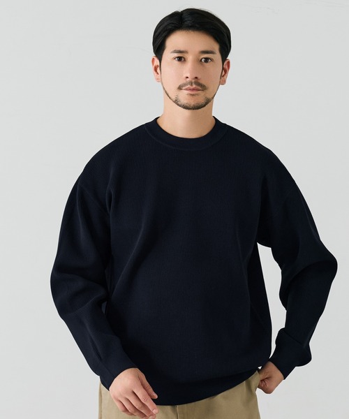 coca(coca)(コカ)の「ポリウーリー畦編みクルーネックニット(ニット/セーター・メンズ・ネイビー/ダークブラウン/ブラック/チャコール・L/M/XL)」の13枚目の写真