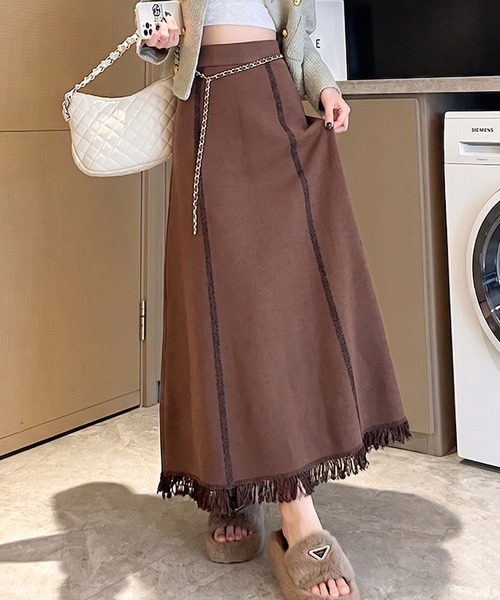 BLoomMe(ブルームミー)の「フリンジデザイン ニットフレアスカート(スカート・レディース・ブラウン/ブラック/ベージュ/ボルドー・M)」の10枚目の写真