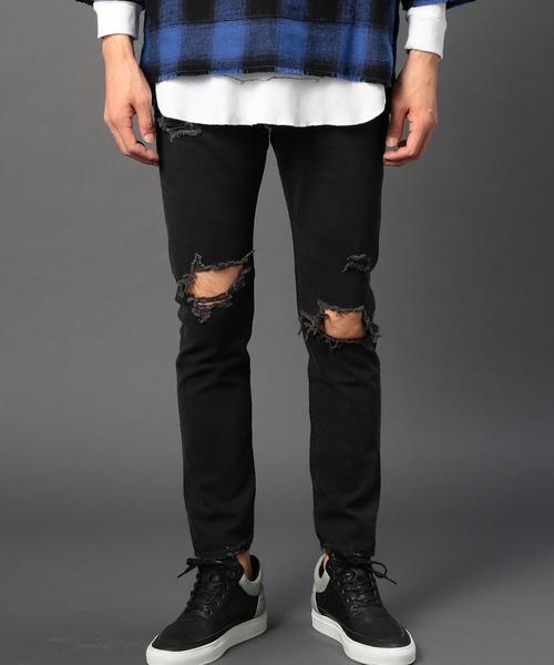 MONKEY TIME（モンキータイム）の「＜monkey time＞ クラッシュ カツラギ スキニーパンツ◆（デニムパンツ・メンズ・ブラック/ベージュ・MEDIUM/LARGE/SMALL/X-LARGE）」の2枚目の写真