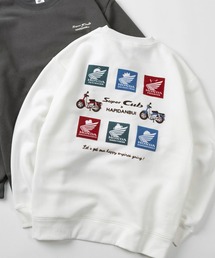 【71】【HONDA/ホンダ】×【Sanrio/サンリオ】「スーパーカブ」「クロミ」コラボ 裏起毛スウェット フラッグ クロミ 刺繍&スリーブチェッカー柄//ウイングBOXバックプリントユニセックス/レディース/メンズ