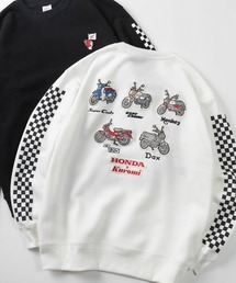【71】【HONDA/ホンダ】×【Sanrio/サンリオ】「スーパーカブ」「クロミ」コラボ 裏起毛スウェット フラッグ クロミ 刺繍&スリーブチェッカー柄//ウイングBOXバックプリントユニセックス/レディース/メンズ