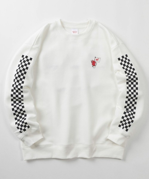 sanrio(サンリオ)の「【71】【HONDA/ホンダ】×【Sanrio/サンリオ】「スーパーカブ」「クロミ」コラボ 裏起毛スウェット フラッグ クロミ 刺繍&スリーブチェッカー柄//ウイングBOXバックプリントユニセックス/レディース/メンズ(スウェット・レディース・ホワイト/チャコールグレー/ホワイト系/ブラック・M/XL/L)」の8枚目の写真