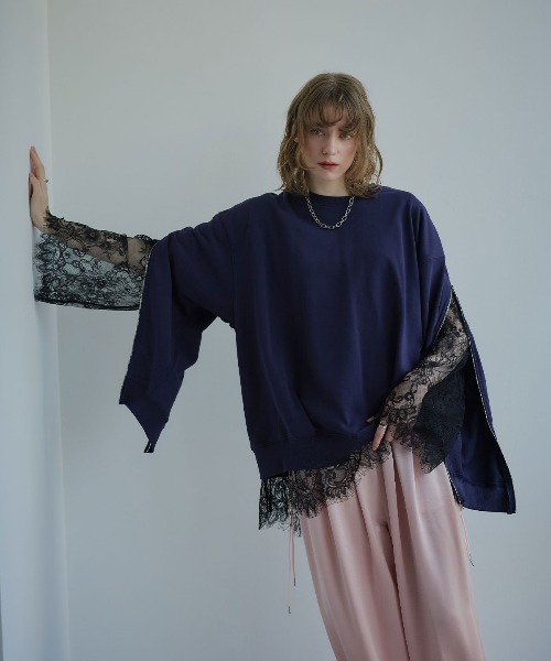 W:Huku（フーク）の「シアーレースフレアスリーブトップス / Sheer Lace Flared-Sleeve Top（シャツ/ブラウス・レディース・ブラック/ホワイト・FREE）」の11枚目の写真
