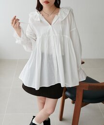 フリルフードギャザー切り替えシャツ