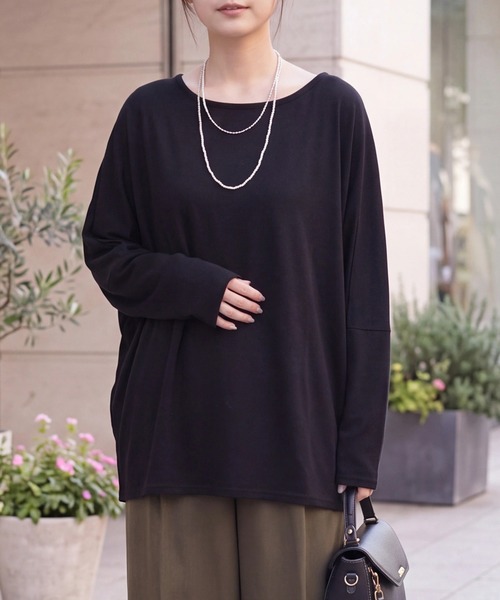 SELECT LEVERY(セレクトリベリー)の「天竺ドルマンプルオーバー(Tシャツ/カットソー・レディース・ブラック/グレー/バーガンディー・MEDIUM)」の1枚目の写真