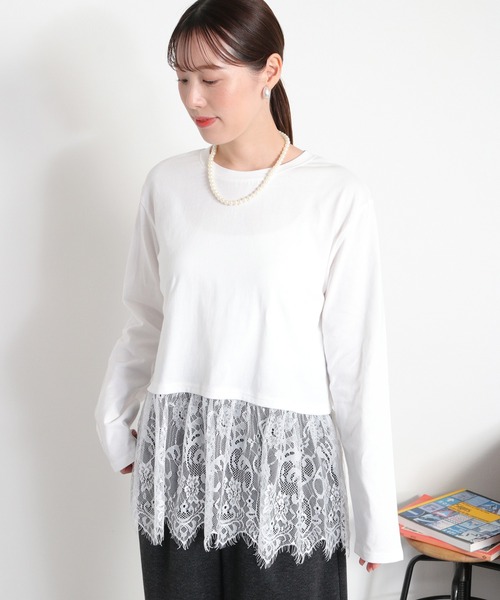 cepo(セポ)の「裾レースドッキング ロングスリーブTee(Tシャツ/カットソー・レディース・オフホワイト/ブラック・M)」の11枚目の写真