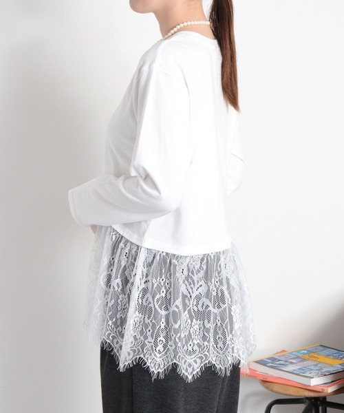 cepo(セポ)の「裾レースドッキング ロングスリーブTee(Tシャツ/カットソー・レディース・オフホワイト/ブラック・M)」の6枚目の写真