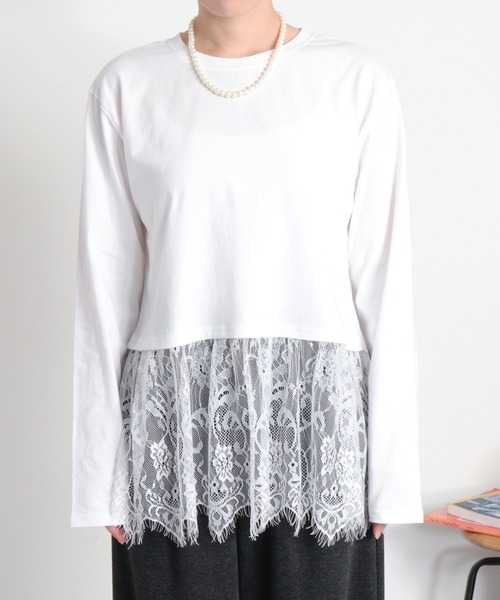 cepo(セポ)の「裾レースドッキング ロングスリーブTee(Tシャツ/カットソー・レディース・オフホワイト/ブラック・M)」の3枚目の写真
