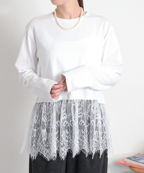 cepo(セポ)の「裾レースドッキング ロングスリーブTee(Tシャツ/カットソー・レディース・オフホワイト/ブラック・M)」の9枚目の写真