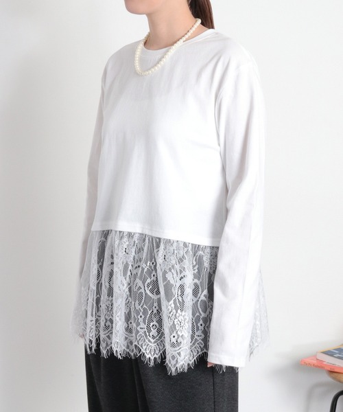 cepo(セポ)の「裾レースドッキング ロングスリーブTee(Tシャツ/カットソー・レディース・オフホワイト/ブラック・M)」の5枚目の写真