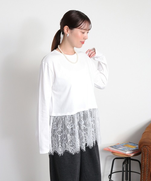 cepo(セポ)の「裾レースドッキング ロングスリーブTee(Tシャツ/カットソー・レディース・オフホワイト/ブラック・M)」の12枚目の写真