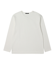 男性ラウンドネック変形長袖Tシャツ (O-WHITE) (HAMLT30-33)