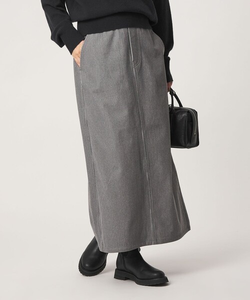 green label relaxing（グリーンレーベルリラクシング）の「［size SHORT/TALLあり］オルマイ コール スカート マシンウォッシャブル ストレッチ（スカート・レディース・ブラック/ライトグレー/オフホワイト/ダークグレー/オリーブ・SHORT/TALL/FREE）」の3枚目の写真