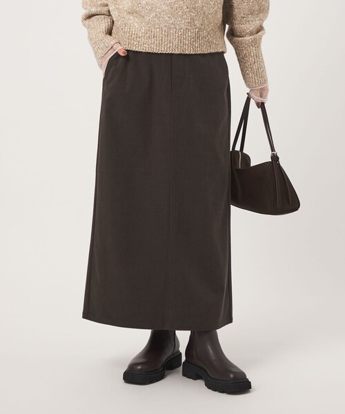 green label relaxing（グリーンレーベルリラクシング）の「［size SHORT/TALLあり］オルマイ コール スカート マシンウォッシャブル ストレッチ（スカート・レディース・ブラック/ライトグレー/オフホワイト/ダークグレー/オリーブ・SHORT/TALL/FREE）」の4枚目の写真