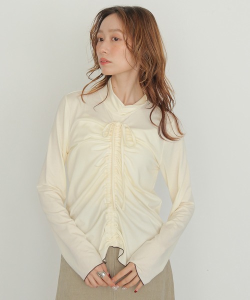 CLEIO(クレイオ)の「【CLEIO】2WAYメロウギャザーカットソー 2WAY MELLOW GATHER CUTSEW(Tシャツ/カットソー・レディース・ブラック/アイボリー・FREE)」の7枚目の写真