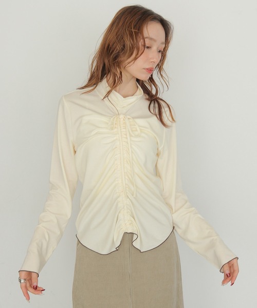 CLEIO(クレイオ)の「【CLEIO】2WAYメロウギャザーカットソー 2WAY MELLOW GATHER CUTSEW(Tシャツ/カットソー・レディース・ブラック/アイボリー・FREE)」の8枚目の写真