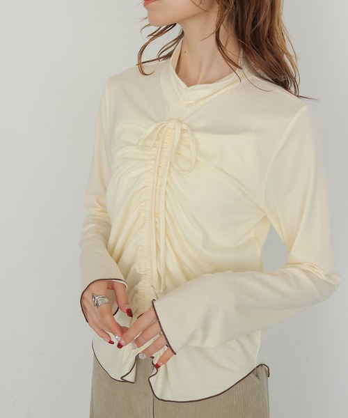CLEIO(クレイオ)の「【CLEIO】2WAYメロウギャザーカットソー 2WAY MELLOW GATHER CUTSEW(Tシャツ/カットソー・レディース・ブラック/アイボリー・FREE)」の4枚目の写真