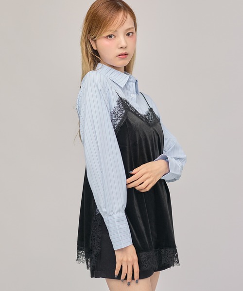 MSGirl(エムエスジーガール)の「ランジェリーコアキャミソール ベロア(キャミソール・レディース・ブラック/チャコール・M)」の8枚目の写真