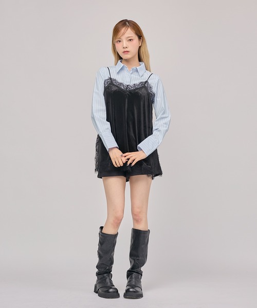 MSGirl(エムエスジーガール)の「ランジェリーコアキャミソール ベロア(キャミソール・レディース・ブラック/チャコール・M)」の9枚目の写真