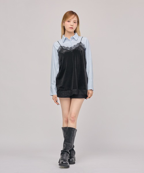 MSGirl(エムエスジーガール)の「ランジェリーコアキャミソール ベロア(キャミソール・レディース・ブラック/チャコール・M)」の10枚目の写真