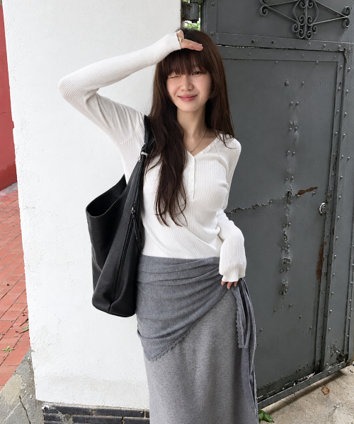 MONGDOL（モンドル）の「[SET] ウールブレンドスカーフ レイヤードロングスカート グレー MDSK041GRAY（スカート・レディース・その他・F）」の6枚目の写真