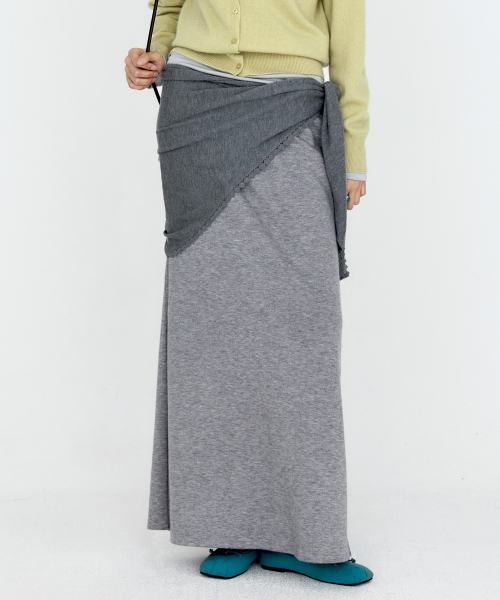MONGDOL（モンドル）の「[SET] ウールブレンドスカーフ レイヤードロングスカート グレー MDSK041GRAY（スカート・レディース・その他・F）」の5枚目の写真