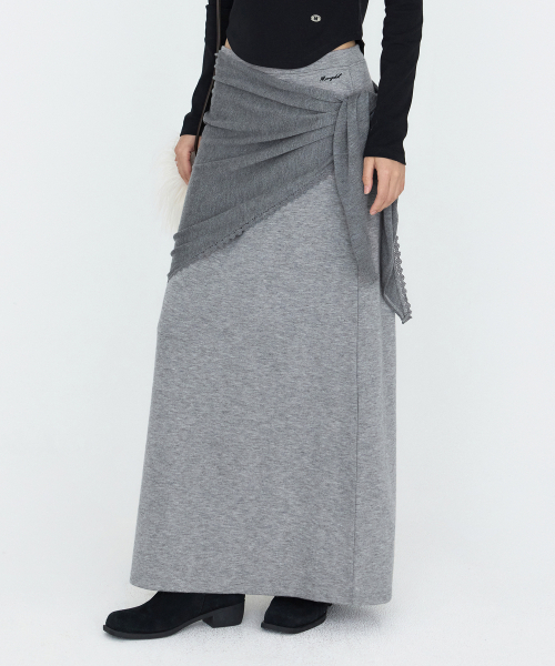MONGDOL（モンドル）の「[SET] ウールブレンドスカーフ レイヤードロングスカート グレー MDSK041GRAY（スカート・レディース・その他・F）」の4枚目の写真