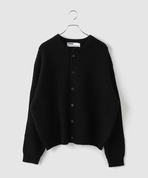 NOMANUAL(NOMANUAL)の「NOMANUAL / ノーマニュアル EASE ROUND NECK CARDIGAN(カーディガン/ボレロ・メンズ・ブラウン/ブラック・LARGE/MEDIUM)」の1枚目の写真