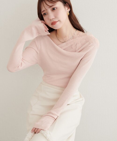natural couture（ナチュラルクチュール）の「レースデザインドレープニット（ニット/セーター・レディース・ブラック/ブラウン/サックスブルー/ピンク/アイボリー・FREE）」の5枚目の写真