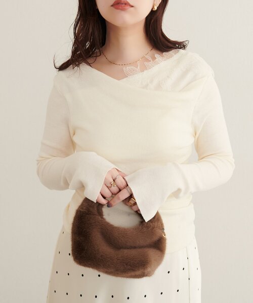 natural couture（ナチュラルクチュール）の「レースデザインドレープニット（ニット/セーター・レディース・ブラック/ブラウン/サックスブルー/ピンク/アイボリー・FREE）」の6枚目の写真