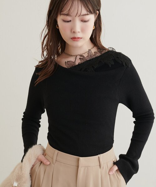 natural couture（ナチュラルクチュール）の「レースデザインドレープニット（ニット/セーター・レディース・ブラック/ブラウン/サックスブルー/ピンク/アイボリー・FREE）」の13枚目の写真