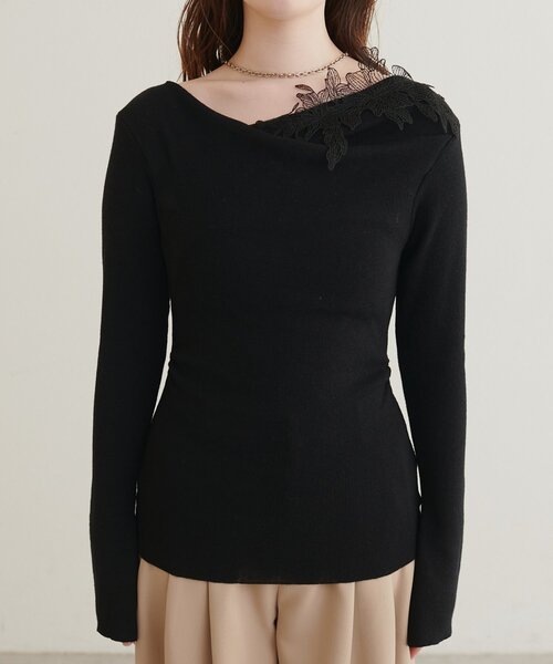 natural couture（ナチュラルクチュール）の「レースデザインドレープニット（ニット/セーター・レディース・ブラック/ブラウン/サックスブルー/ピンク/アイボリー・FREE）」の15枚目の写真