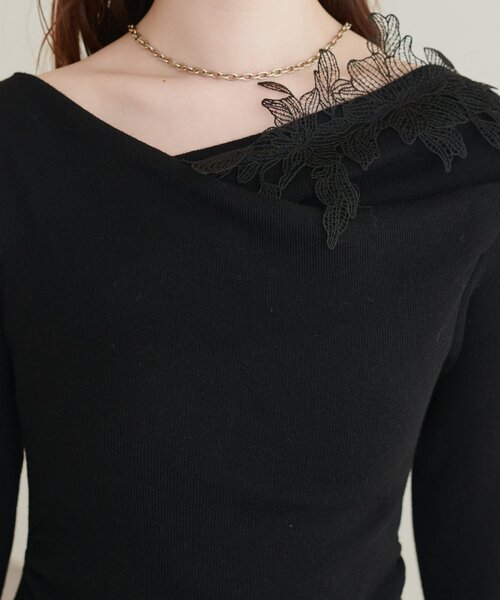 natural couture（ナチュラルクチュール）の「レースデザインドレープニット（ニット/セーター・レディース・ブラック/ブラウン/サックスブルー/ピンク/アイボリー・FREE）」の18枚目の写真