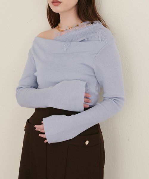 natural couture（ナチュラルクチュール）の「レースデザインドレープニット（ニット/セーター・レディース・ブラック/ブラウン/サックスブルー/ピンク/アイボリー・FREE）」の22枚目の写真