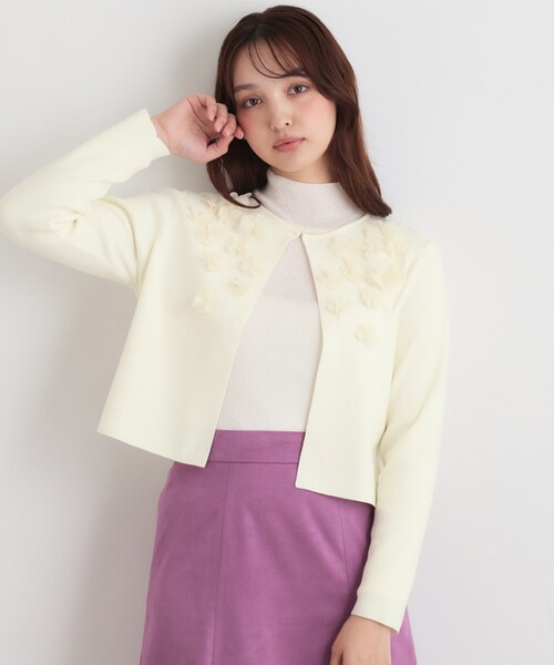 Sunauna(スーナウーナ)の「【手洗い可】花モチーフ付カーディガン(カーディガン/ボレロ・レディース・ネイビー/オフホワイト/パープル・34/38/40)」の11枚目の写真