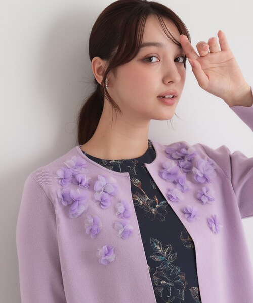 Sunauna(スーナウーナ)の「【手洗い可】花モチーフ付カーディガン(カーディガン/ボレロ・レディース・ネイビー/オフホワイト/パープル・34/38/40)」の14枚目の写真