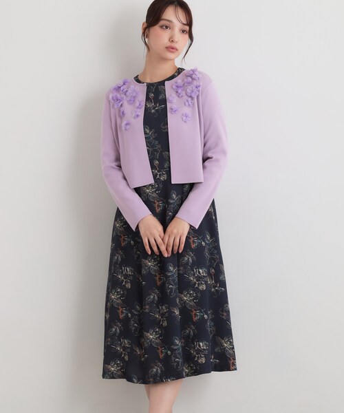Sunauna(スーナウーナ)の「【手洗い可】花モチーフ付カーディガン(カーディガン/ボレロ・レディース・ネイビー/オフホワイト/パープル・34/38/40)」の15枚目の写真