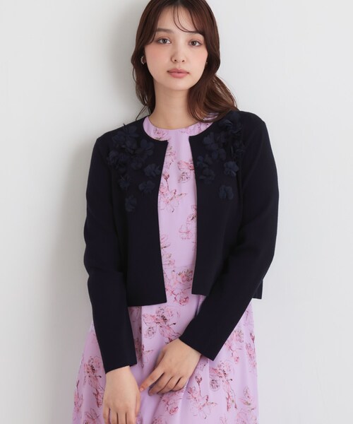 Sunauna(スーナウーナ)の「【手洗い可】花モチーフ付カーディガン(カーディガン/ボレロ・レディース・ネイビー/オフホワイト/パープル・34/38/40)」の18枚目の写真
