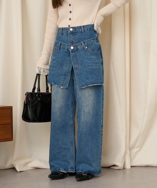 CIAOPANIC(チャオパニック)の「【neutral by ciaopanic】スカートレイヤードデニムパンツ(デニムパンツ・レディース・インディゴブルー・SMALL/LARGE/MEDIUM)」の1枚目の写真
