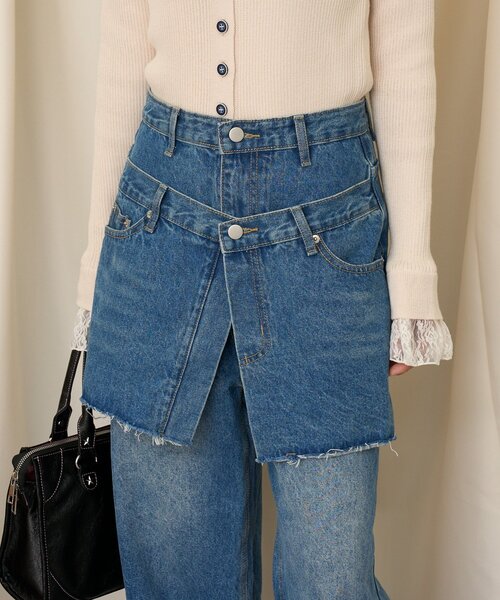 CIAOPANIC(チャオパニック)の「【neutral by ciaopanic】スカートレイヤードデニムパンツ(デニムパンツ・レディース・インディゴブルー・SMALL/LARGE/MEDIUM)」の2枚目の写真